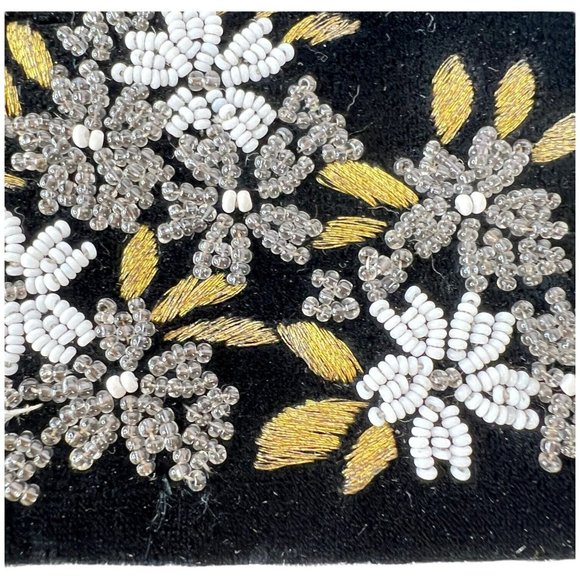 Vintage Fuji Bag Black Velvet Clutch Purse HandMade Embroidered Beads Mirror - Picture 9 of 10